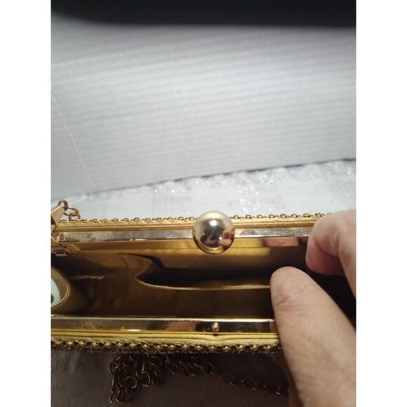 Vintage Retro Caziar Chainmail Clutch Bag Matte Gold With Clasp Chain Strap - Picture 10 of 12